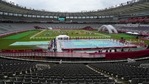 Empty stands are seen at the Tokyo Stadium as athletes compete in the swimming portion of the men's modern pentathlon at the 2020 Summer Olympics. (AP) Empty stands are seen at the Tokyo Stadium as athletes compete in the swimming portion of the men's modern pentathlon at the 2020 Summer Olympics. (AP)