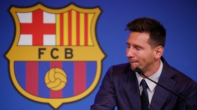 Soccer Football - Lionel Messi holds an FC Barcelona press conference - 1899 Auditorium, Camp Nou, Barcelona, Spain - August 8, 2021 Lionel Messi during the press conference REUTERS/Albert Gea (REUTERS)