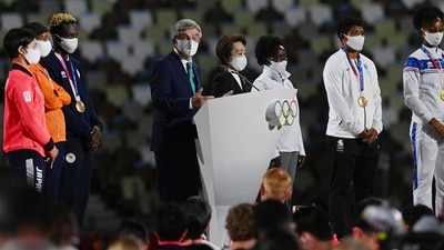 Tokyo 2020 Olympics - The Tokyo 2020 Olympics Closing Ceremony - Olympic Stadium, Tokyo, Japan - August 8, 2021. International Olympic Committee (IOC) President Thomas Bach makes a speech during the closing ceremony REUTERS/Toby Melville (REUTERS)