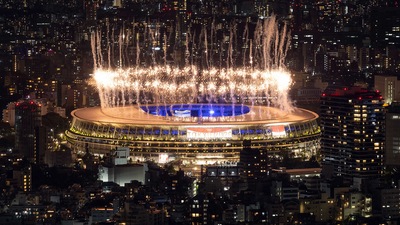 Fireworks illuminate the Olympics Stadium during the closing ceremony of the Tokyo Olympics 2020, in Tokyo on Sunday. (ANI Photo) 