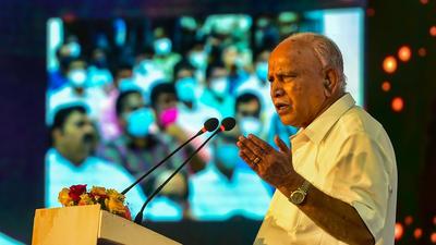 Bengaluru: Karnataka CM B S Yediyurappa during a programme commemorating two years of the BJP government in Karnataka at Vidhanasoudha in Bengaluru, Monday, July 26, 2021. Karnataka CM B S Yediyurappa announced his resignation from CM post. (PTI Photo/Shailendra Bhojak)(PTI07_26_2021_000186B) (PTI) Bengaluru: Karnataka CM B S Yediyurappa during a programme commemorating two years of the BJP government in Karnataka at Vidhanasoudha in Bengaluru, Monday, July 26, 2021. Karnataka CM B S Yediyurappa announced his resignation from CM post. (PTI Photo/Shailendra Bhojak)(PTI07_26_2021_000186B) (PTI)
