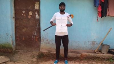 Santosh Majhi played for Gangpur-Odisha hockey team, one of the associate teams of Hockey India. (Sourced Photo) Santosh Majhi played for Gangpur-Odisha hockey team, one of the associate teams of Hockey India. (Sourced Photo)