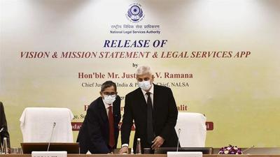 Chief Justice of India and Patron-in Chief, National Legal Services Authority (NALSA), Justice NV Ramana releases the Vision & Mission Statement and the Legal Services mobile Application of NALSA, at a function in New Delhi. Executive Chairperson of NALSA and Judge, Supreme Court of India, UU Lalit is also seen. (PTI) Chief Justice of India and Patron-in Chief, National Legal Services Authority (NALSA), Justice NV Ramana releases the Vision & Mission Statement and the Legal Services mobile Application of NALSA, at a function in New Delhi. Executive Chairperson of NALSA and Judge, Supreme Court of India, UU Lalit is also seen. (PTI)