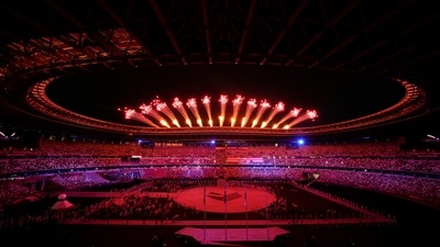 Fireworks explode following the closing ceremony in the Olympic Stadium at the 2020 Summer Olympics, Sunday, Aug. 8, 2021, in Tokyo, Japan. (AP Photo/Vincent Thian) (AP)