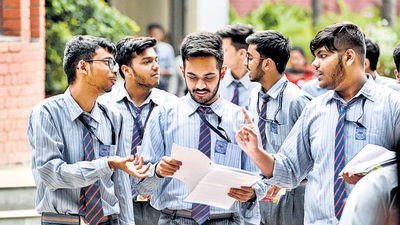 New Delhi, India - March 5, 2020: Students of class 12th leave after appearing for the CBSE Board Exam of accountancy, at Blue Bell International School, Greater Kailash, in New Delhi, India, on Thursday, March 5, 2020. (Photo by Sanchit Khanna/ Hindustan Times) (Sanchit Khanna/HT PHOTO) New Delhi, India - March 5, 2020: Students of class 12th leave after appearing for the CBSE Board Exam of accountancy, at Blue Bell International School, Greater Kailash, in New Delhi, India, on Thursday, March 5, 2020. (Photo by Sanchit Khanna/ Hindustan Times) (Sanchit Khanna/HT PHOTO)