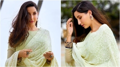 Nora Fatehi is beyond beautiful in green chikankari anarkali set worth ₹1 lakh (Instagram/@norafatehi) Nora Fatehi is beyond beautiful in green chikankari anarkali set worth ₹1 lakh (Instagram/@norafatehi)