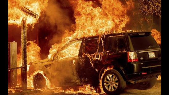Three vehicles, including an open jeep, a Mahindra XUV 300 and a motorcycle, were damaged. (AP/for representation only)