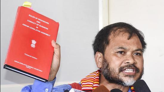Guwahati: Rajior Dal MLA from Sivasagar Akhil Gogoi speaks to the media person during the first day of the Budget Session of Assam Legislative Assembly in Guwahati, Monday, July 12, 2021. (PTI Photo) (PTI07_12_2021_000068A) (PTI) Guwahati: Rajior Dal MLA from Sivasagar Akhil Gogoi speaks to the media person during the first day of the Budget Session of Assam Legislative Assembly in Guwahati, Monday, July 12, 2021. (PTI Photo) (PTI07_12_2021_000068A) (PTI)