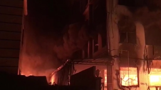 The fire at a private factory in Noida's Sector 63. (ANI)