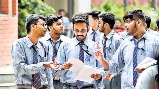 New Delhi, India - March 5, 2020: Students of class 12th leave after appearing for the CBSE Board Exam of accountancy, at Blue Bell International School, Greater Kailash, in New Delhi, India, on Thursday, March 5, 2020. (Photo by Sanchit Khanna/ Hindustan Times) (Sanchit Khanna/HT PHOTO)