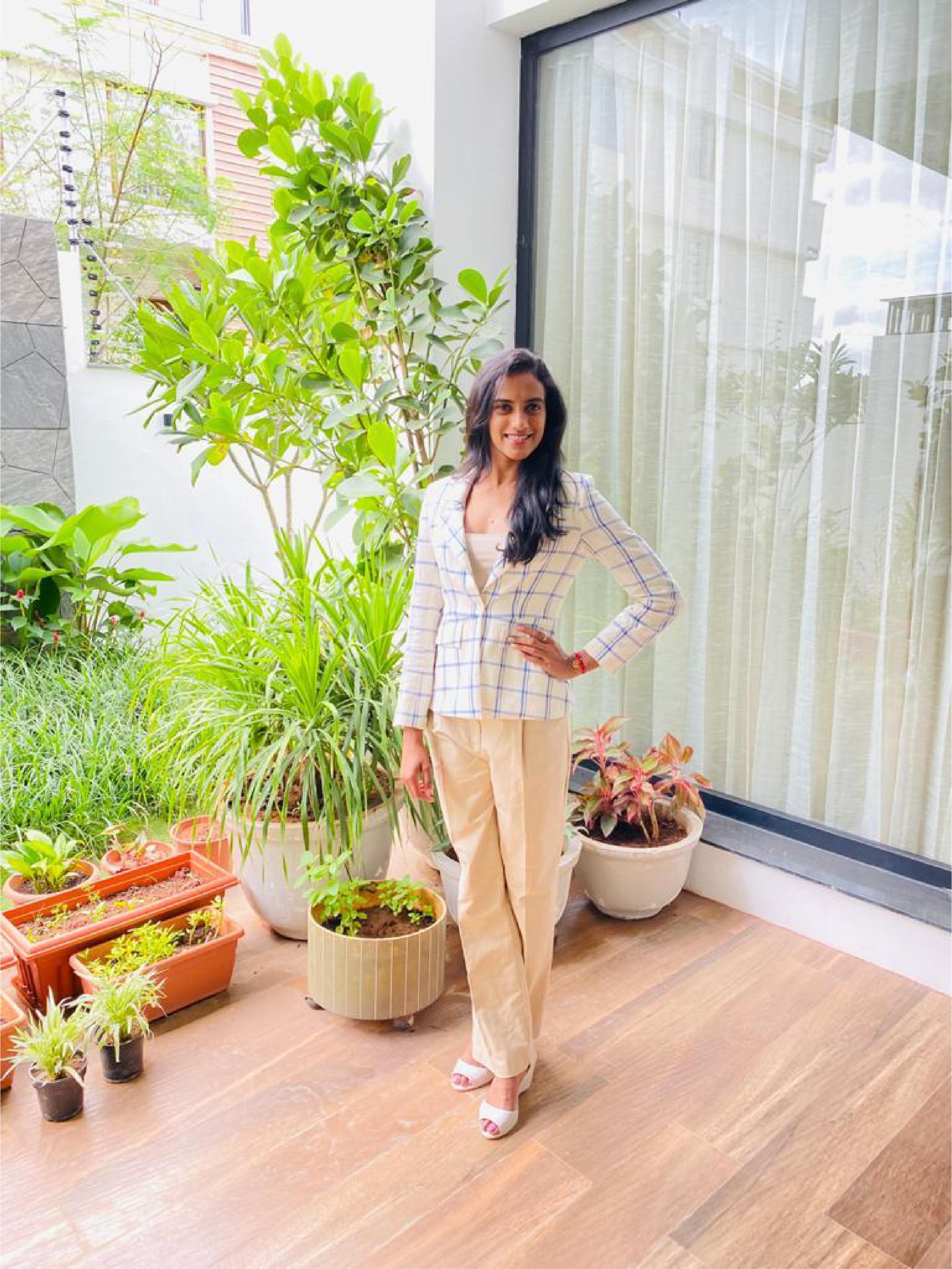 PV Sindhu in a contrasting pantsuit ahead of a press conference(Elevate Promotions)