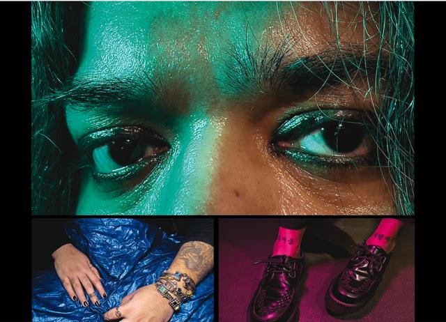 Kallol uses visible markers like jewellery, nail paint and tattoos to shape his unstructured genderless aesthetic Kallol uses visible markers like jewellery, nail paint and tattoos to shape his unstructured genderless aesthetic