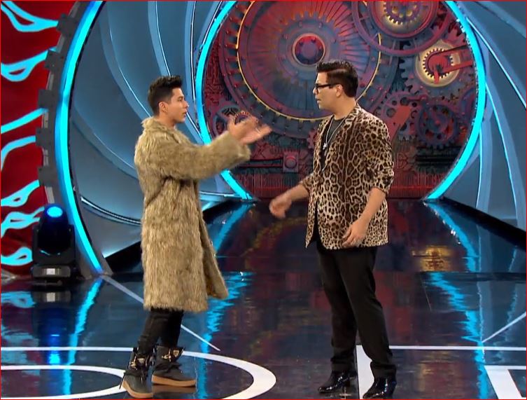 Prateek Sehajpal and Karan Johar on the stage.