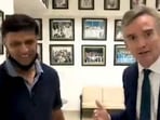 Rahul Dravid with British High Commissioner to India Alex Ellis in Bengaluru(Twitter) Rahul Dravid with British High Commissioner to India Alex Ellis in Bengaluru(Twitter)