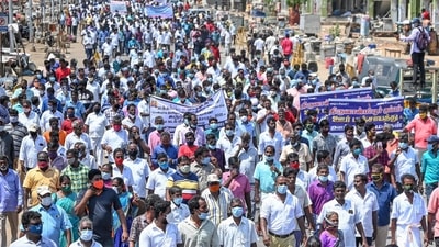 Members of the fishermen community and activists take part in a demonstration against the Indian Marine Fisheries Bill in Chennai on August 9. (AFP) Members of the fishermen community and activists take part in a demonstration against the Indian Marine Fisheries Bill in Chennai on August 9. (AFP)