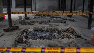 A pyre inside a crematorium where the 9-year-old girl was cremated on August 1. Angry villagers held a protest saying the girl was raped and killed. (AP)