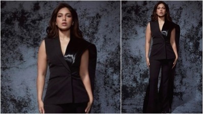 Bhumi turned her boss lady mode on as she posed in black pants and wide trousers. (Instagram/@bhumipednekar)