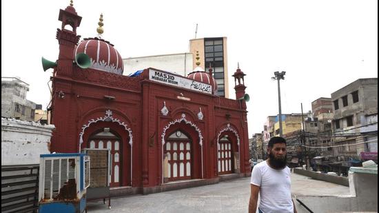 New Delhi, India - Aug. 9, 2021: A view of the Masjid Mubarak Begum, in New Delhi, India, on Monday, August 9, 2021. Repair work in underway at the mosque. (Photo by Arvind Yadav/ Hindustan Times) **To go with Sadia Akhtar's story** (Arvind Yadav/HT PHOTO)