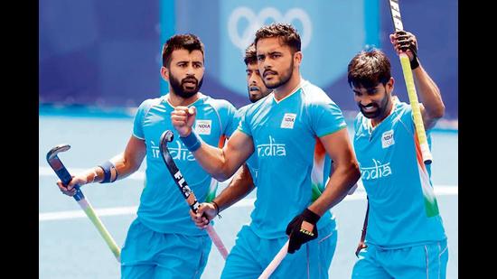 Indian men’s hockey team players during the India vs Germany match at Tokyo Olympics. (Photo: ANI) Indian men’s hockey team players during the India vs Germany match at Tokyo Olympics. (Photo: ANI)