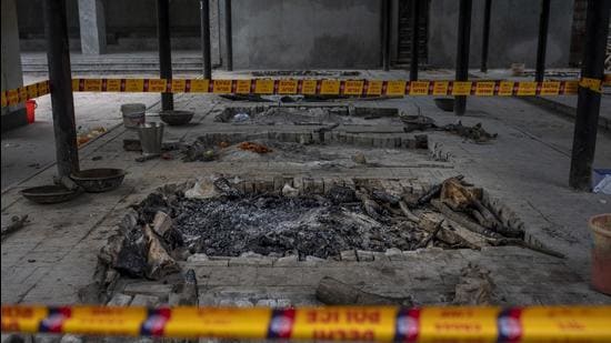A pyre inside a crematorium where the 9-year-old girl was cremated on August 1. Angry villagers held a protest saying the girl was raped and killed. (AP)