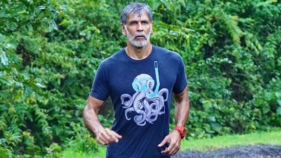 Milind Soman enjoys a 16k run in new workout video, Ankita Konwar reacts(Instagram/@milindrunning)