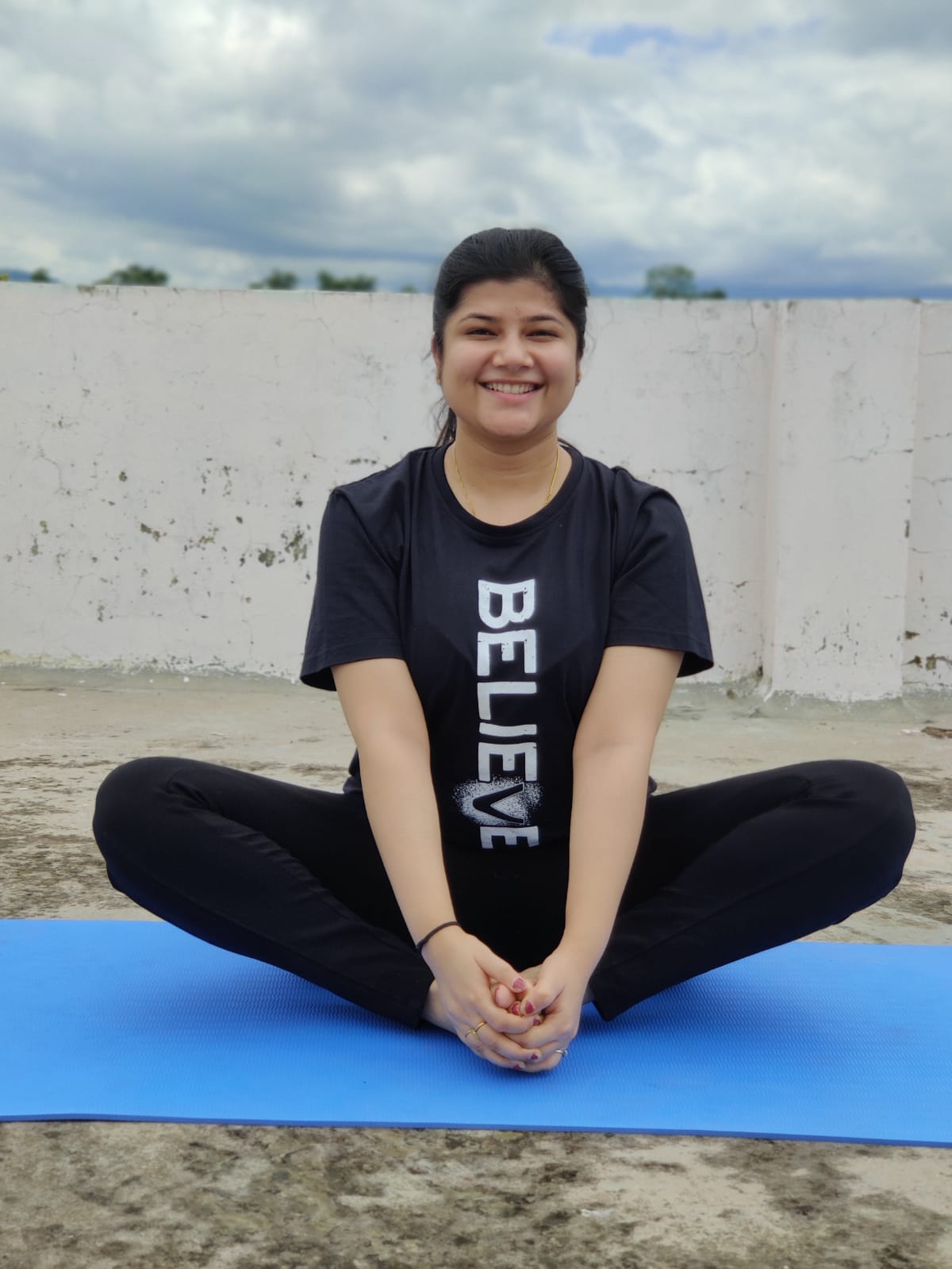 Niharika Agarwal says yoga has been helping her reduce the stress of work from home. Niharika Agarwal says yoga has been helping her reduce the stress of work from home.