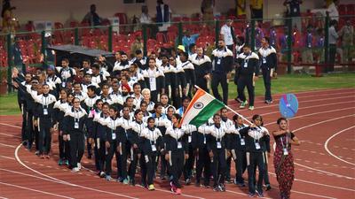 The Indian contingent marching past during the opening ceremony of the 22nd Asian Athletic Championships at the Kalinga Stadium in Bhubaneshwar in 2017. (PTI) The Indian contingent marching past during the opening ceremony of the 22nd Asian Athletic Championships at the Kalinga Stadium in Bhubaneshwar in 2017. (PTI)