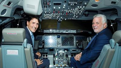 A file photo showing Canada's Prime Minister Justin Trudeau (left) and Quebec premier Philippe Couillard in a flight simulator during a visit to Canadian Aviation Electronics (CAE) in Montreal, Quebec, Canada on August 8, 2018. (REUTERS/FILE) A file photo showing Canada's Prime Minister Justin Trudeau (left) and Quebec premier Philippe Couillard in a flight simulator during a visit to Canadian Aviation Electronics (CAE) in Montreal, Quebec, Canada on August 8, 2018. (REUTERS/FILE)