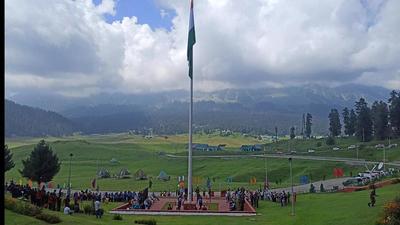 The national flag installed in Gulmarg on Tuesday, August 10. (Source: Army) The national flag installed in Gulmarg on Tuesday, August 10. (Source: Army)