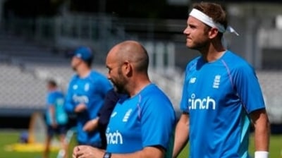 England's Stuart Broad walks from the pitch during a practice session ahead of 2nd Test at Lord's (AP)