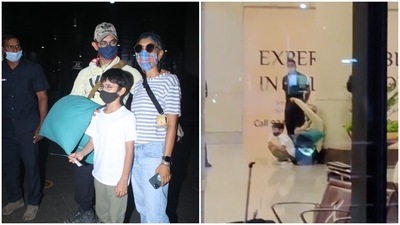 Aamir Khan, Kiran Rao and their son Azad are back in Mumbai. Aamir Khan, Kiran Rao and their son Azad are back in Mumbai.
