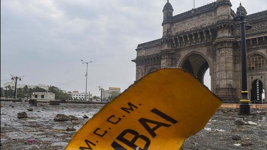 A signboard blown away by Cyclone Tauktae near Gateway of India in Mumbai on May 18, 2021. (File photo)