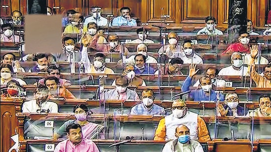 A view of the Lok Sabha during the Monsoon Session of Parliament, in New Delhi on Tuesday. (PTI)