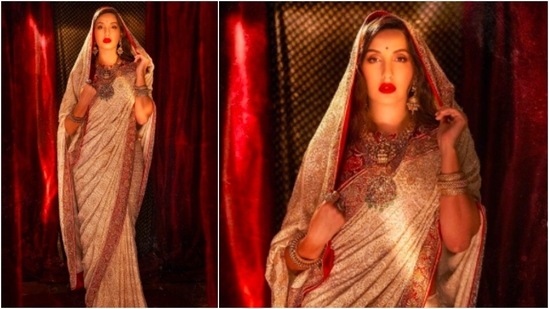 A few days ago, Nora made headlines when she shared a few pictures of herself in a red and white chikankari saree.(Instagram/@norafatehi)