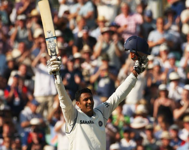 Anil Kumble with his bat in the air like he just doesn't care. Anil Kumble with his bat in the air like he just doesn't care.