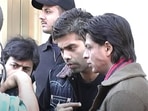 Karan Johar and Shah Rukh Khan on the set of Kabhi Alvida Naa Kehna. Karan Johar and Shah Rukh Khan on the set of Kabhi Alvida Naa Kehna.