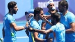 Harmanpreet Singh celebrates scoring India's third goal against Germany. (Getty Images) Harmanpreet Singh celebrates scoring India's third goal against Germany. (Getty Images)