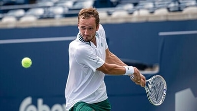 Russia's Daniil Medvedev prepares to return the ball to Kazakhstan's Alexander Bublik during the Nations Bank Open men’s tennis tournament. (AP) Russia's Daniil Medvedev prepares to return the ball to Kazakhstan's Alexander Bublik during the Nations Bank Open men’s tennis tournament. (AP)