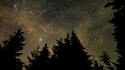 This NASA handout photo shows a 30 second exposure,as a meteor streaks across the sky during the annual Perseid meteor shower on August 11, 2021, in Spruce Knob, West Virginia. (AFP)