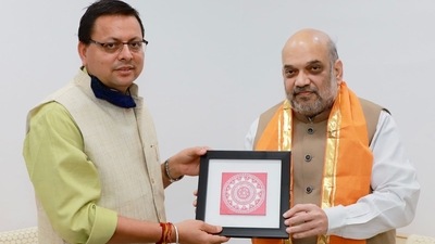 Uttarakhand chief minister Pushkar Singh Dhami made a courtesy call to Union home minister Amit Shah in new Delhi. (HT Photo) Uttarakhand chief minister Pushkar Singh Dhami made a courtesy call to Union home minister Amit Shah in new Delhi. (HT Photo)