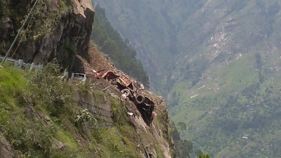 Himachal Pradesh: The landslide in Kinnaur district is feared to have buried more than 40 people under the debris, while several other vehicles are also trapped. (ANI)