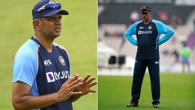 Photos of Rahul Dravid (L) and Ravi Shastri (R) (HT Collage)