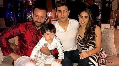 Saif Ali Khan with his three kids -- Sara, Ibrahim and Taimur Ali Khan.