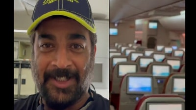 R Madhavan shared some clips showing an empty aircraft where he was the only passenger. (Instagram/@actormaddy) R Madhavan shared some clips showing an empty aircraft where he was the only passenger. (Instagram/@actormaddy)