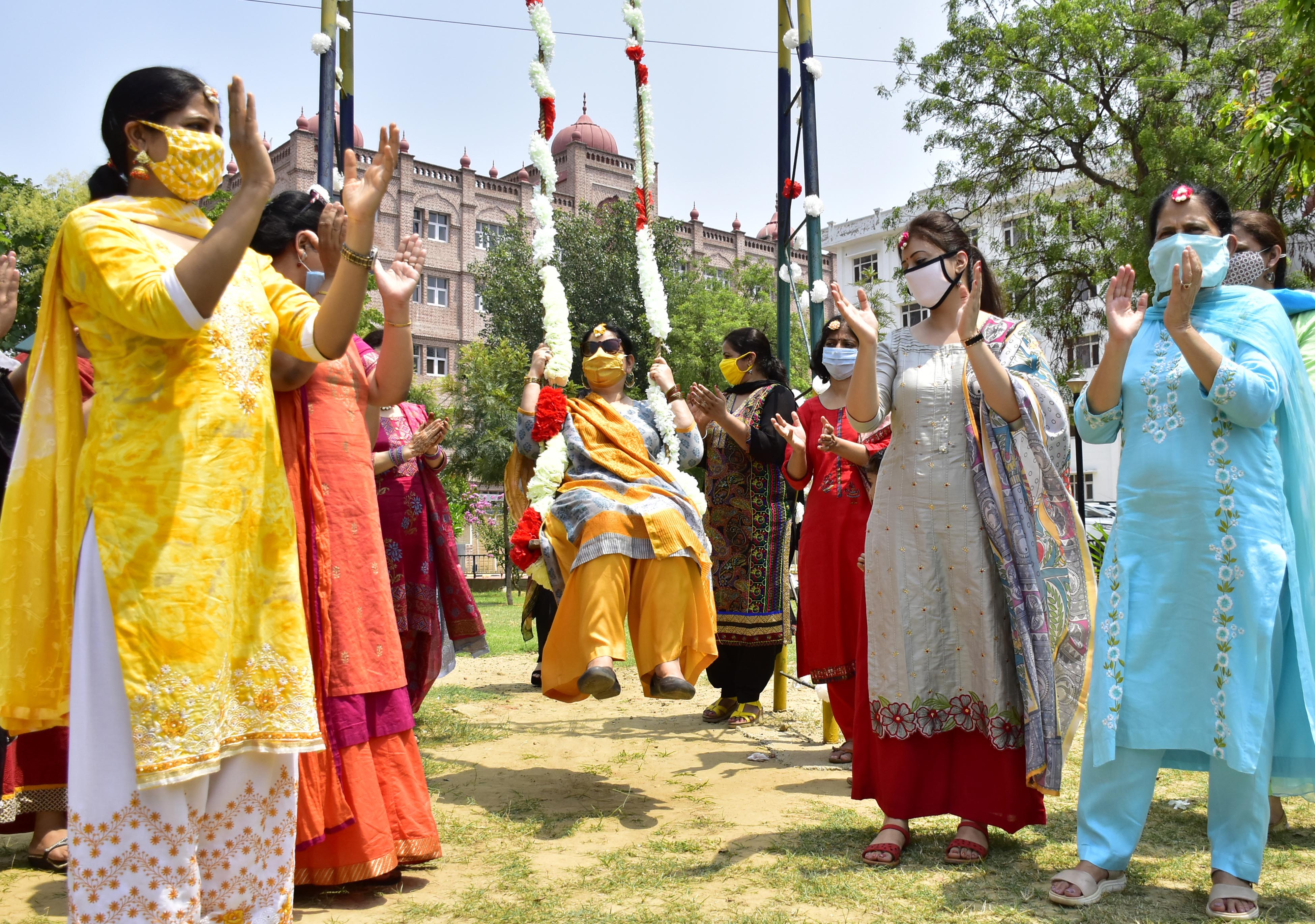 Teej festivities, in the month of sawan, are often marked by women in north India, taking to swings in the neighbourhood. (Photo: Sameer Sehgal/HT (Photo for representational purposes only)) Teej festivities, in the month of sawan, are often marked by women in north India, taking to swings in the neighbourhood. (Photo: Sameer Sehgal/HT (Photo for representational purposes only))