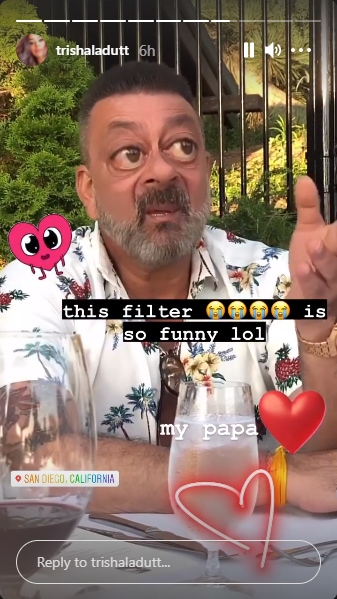 She wrote, "this filter is so funny lol" and "my papa".