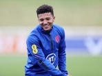 England's Jadon Sancho during training.(REUTERS)