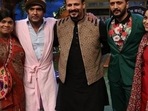 Riteish Deshmukh , Vivek Oberoi, comedian Kiku Sharda, Sumona Chakravarti and Kapil Sharma on the sets of The Kapil Sharma Show in Mumbai.(IANS) Riteish Deshmukh , Vivek Oberoi, comedian Kiku Sharda, Sumona Chakravarti and Kapil Sharma on the sets of The Kapil Sharma Show in Mumbai.(IANS)