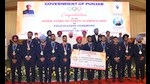 The hockey players from Punjab, who were part of the Indian Olympic contingent, with governor VP Singh Badnore, CM Amarinder Singh and others in Chandigarh on Thursday. (HT Photo) The hockey players from Punjab, who were part of the Indian Olympic contingent, with governor VP Singh Badnore, CM Amarinder Singh and others in Chandigarh on Thursday. (HT Photo)