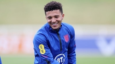 England's Jadon Sancho during training. (REUTERS)